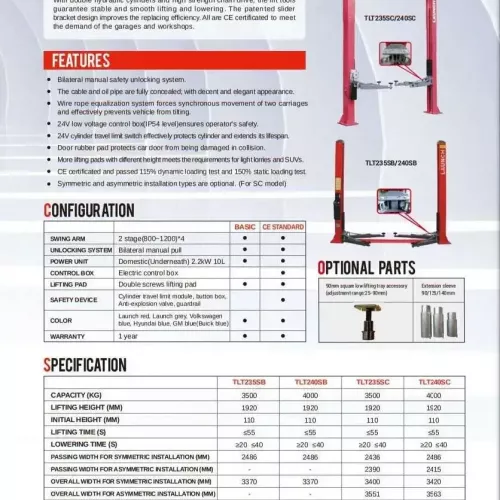 Launch TLT240SB 2-Post Base Car Lift – 4000KG Capacity | Reliable & Versatile Workshop Solution